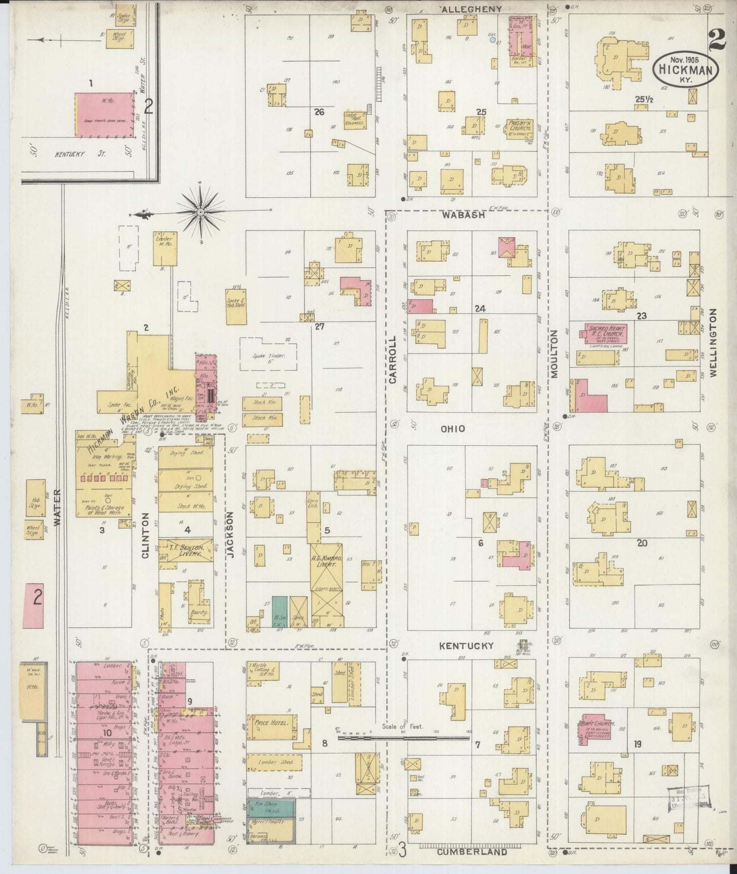 Sanborn Fire Insurance Map from Hickman, Fulton County, Kentucky (1905), Sheet #0002 - Complete Map Set gallery image, historic Sanborn map, vintage wall art, Kentucky Kentucky