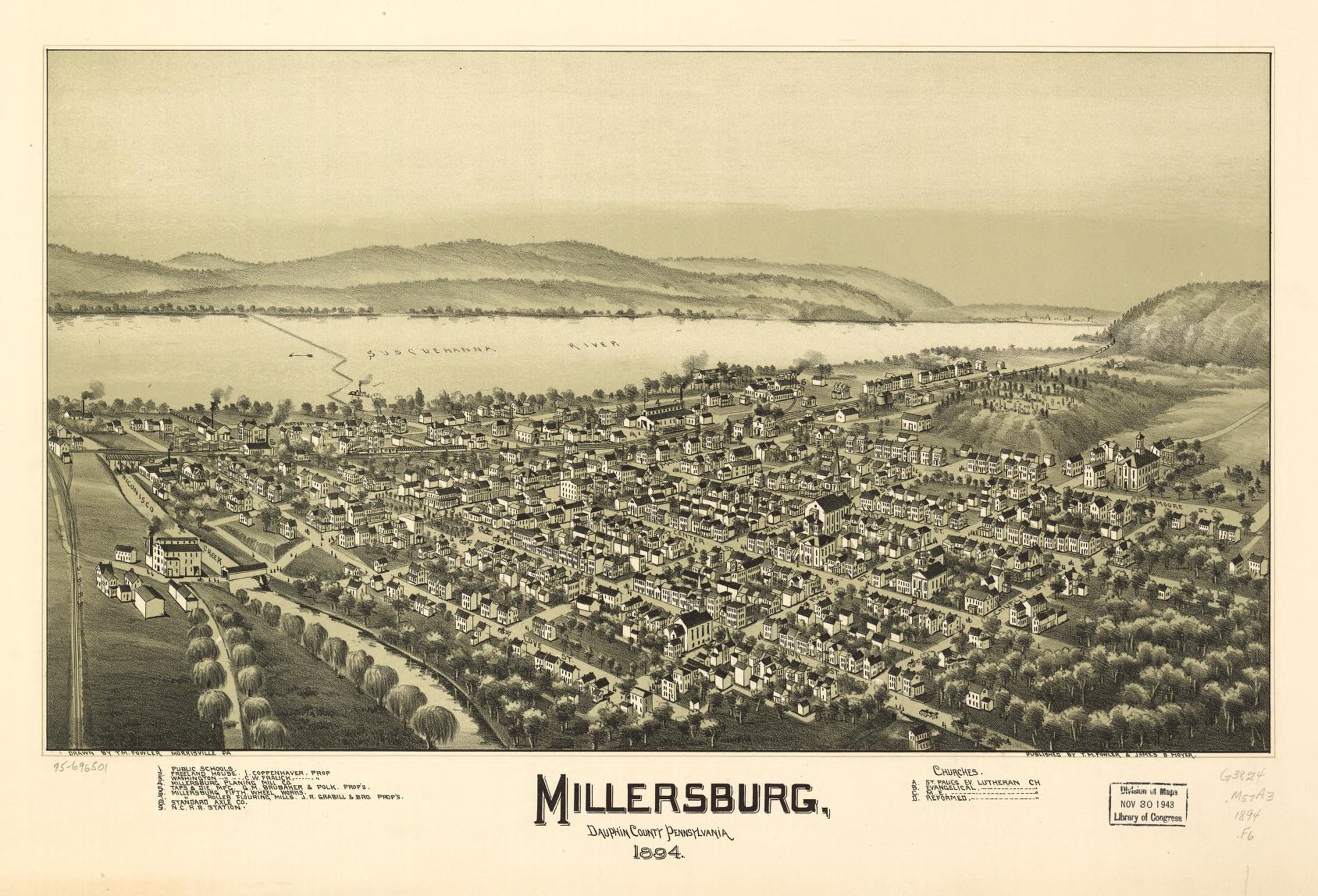 Millersburg, Dauphin County, Pennsylvania 1894. (1894) – Historic Bird’s-Eye View Panorama Print