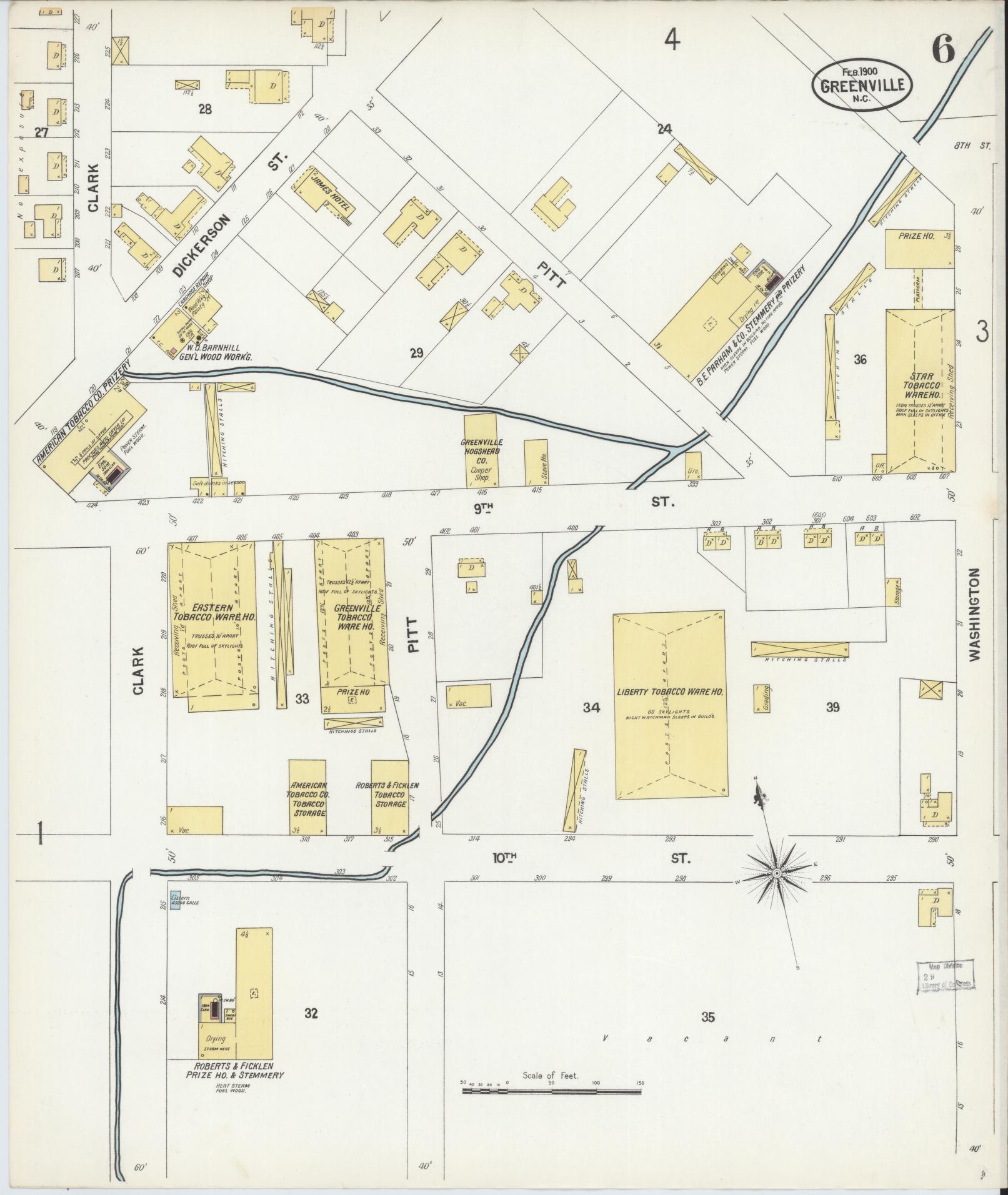 Sanborn Fire Insurance Map from Greenville, Pitt County, North Carolina (1900), Sheet #0006 - Complete Map Set gallery image, historic Sanborn map, vintage wall art, North Carolina North Carolina
