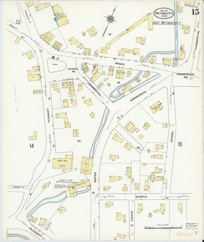 Sanborn Fire Insurance Map from Weymouth, Norfolk County, Massachusetts (1910), Sheet #0015 - Complete Map Set gallery image, historic Sanborn map, vintage wall art, Massachusetts Massachusetts
