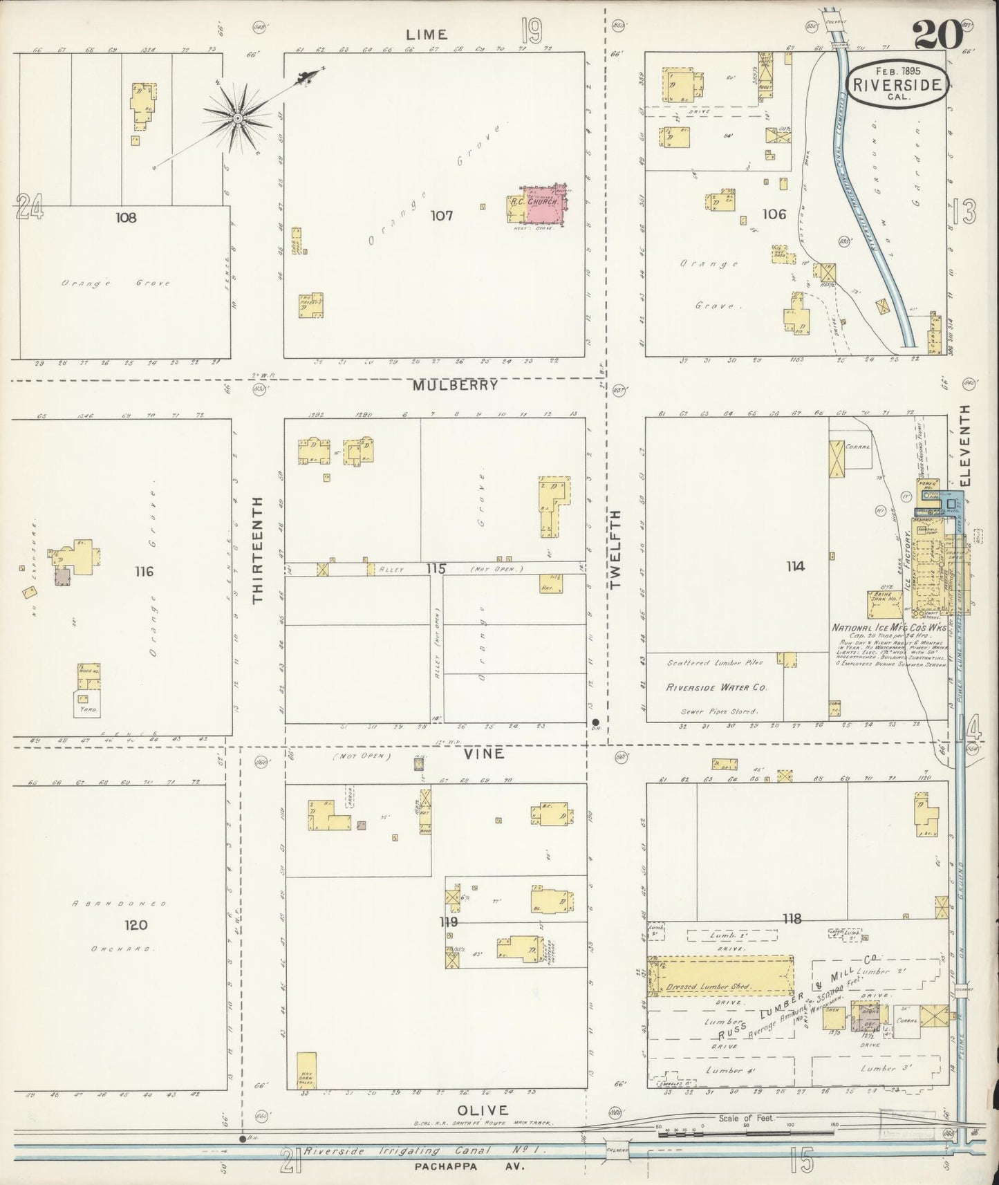 Sanborn Fire Insurance Map from Riverside, Riverside County, California (1895), Sheet #0020 - Complete Map Set gallery image, historic Sanborn map, vintage wall art, California California