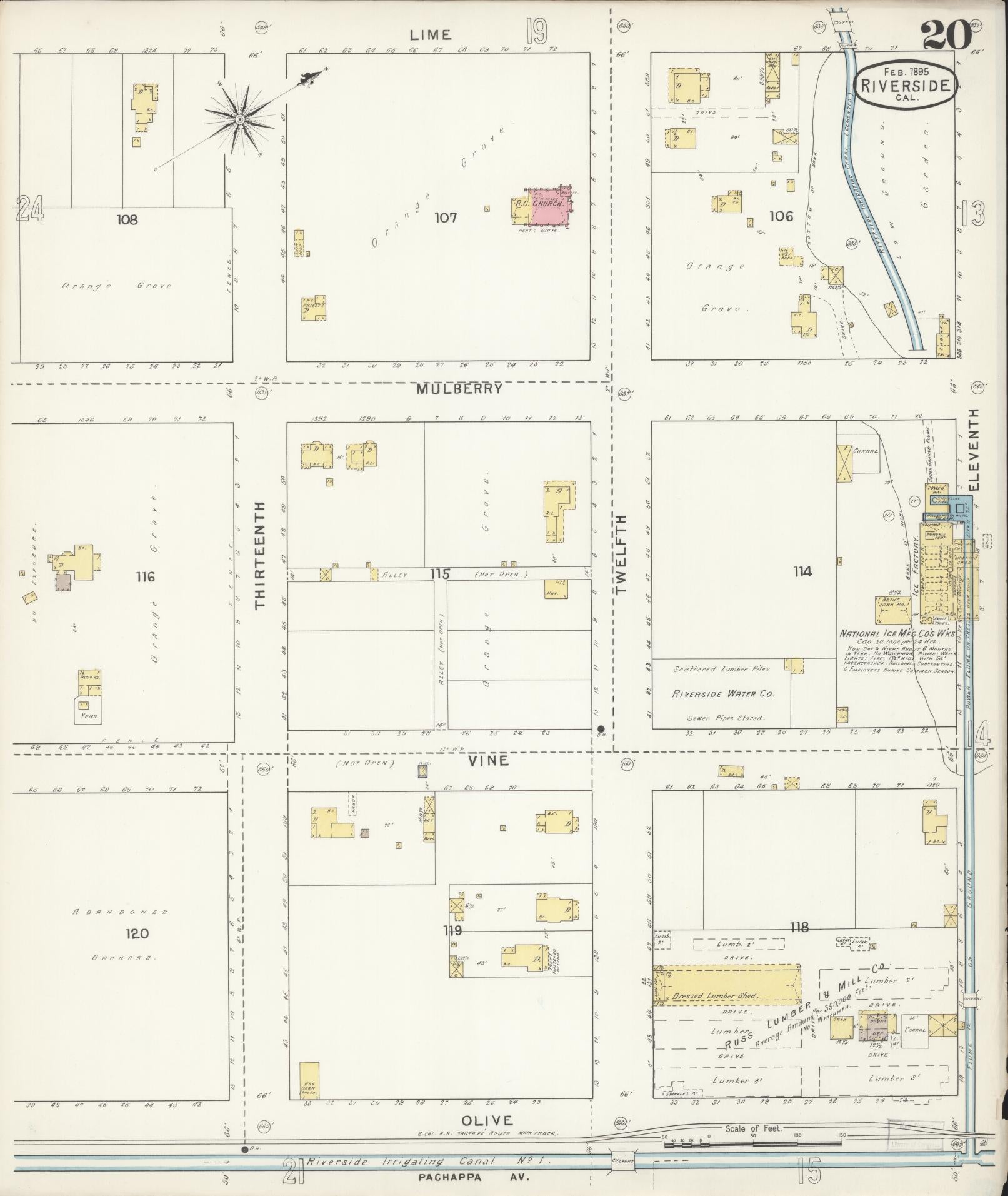 Sanborn Fire Insurance Map from Riverside, Riverside County, California (1895), Sheet #0020 - Complete Map Set gallery image, historic Sanborn map, vintage wall art, California California
