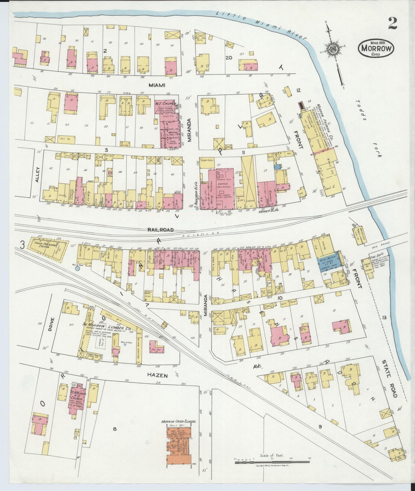 Sanborn Fire Insurance Map from Morrow, Warren County, Ohio (1919), Sheet #0002 - Historic Sanborn Fire Insurance Map Print, vintage old map wall art, antique decor, genealogy gift, Ohio Ohio map
