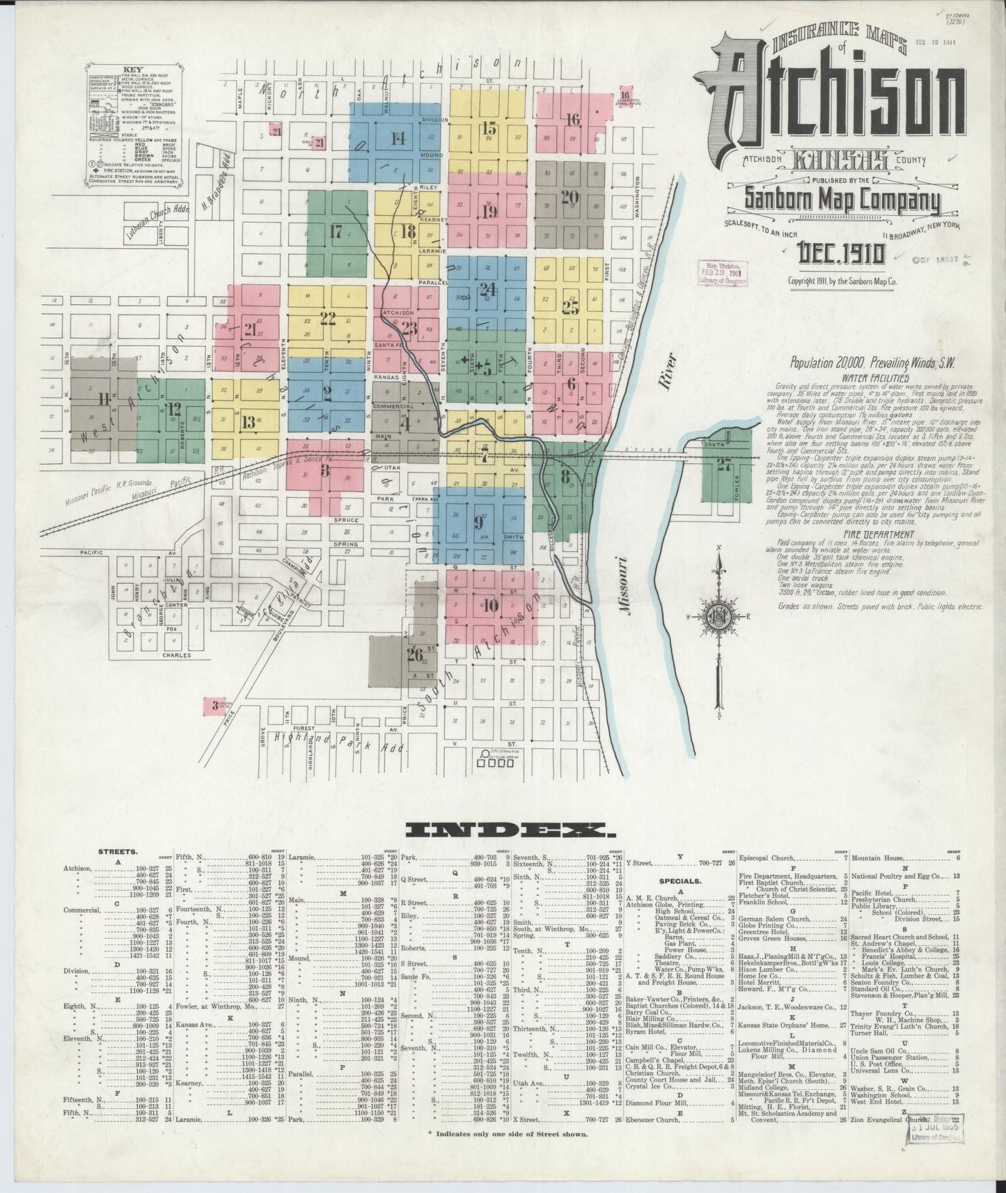 Sanborn Fire Insurance Map from Atchison, Atchison County, Kansas (1910), Sheet #0001 - Complete Map Set gallery image, historic Sanborn map, vintage wall art, Kansas Kansas