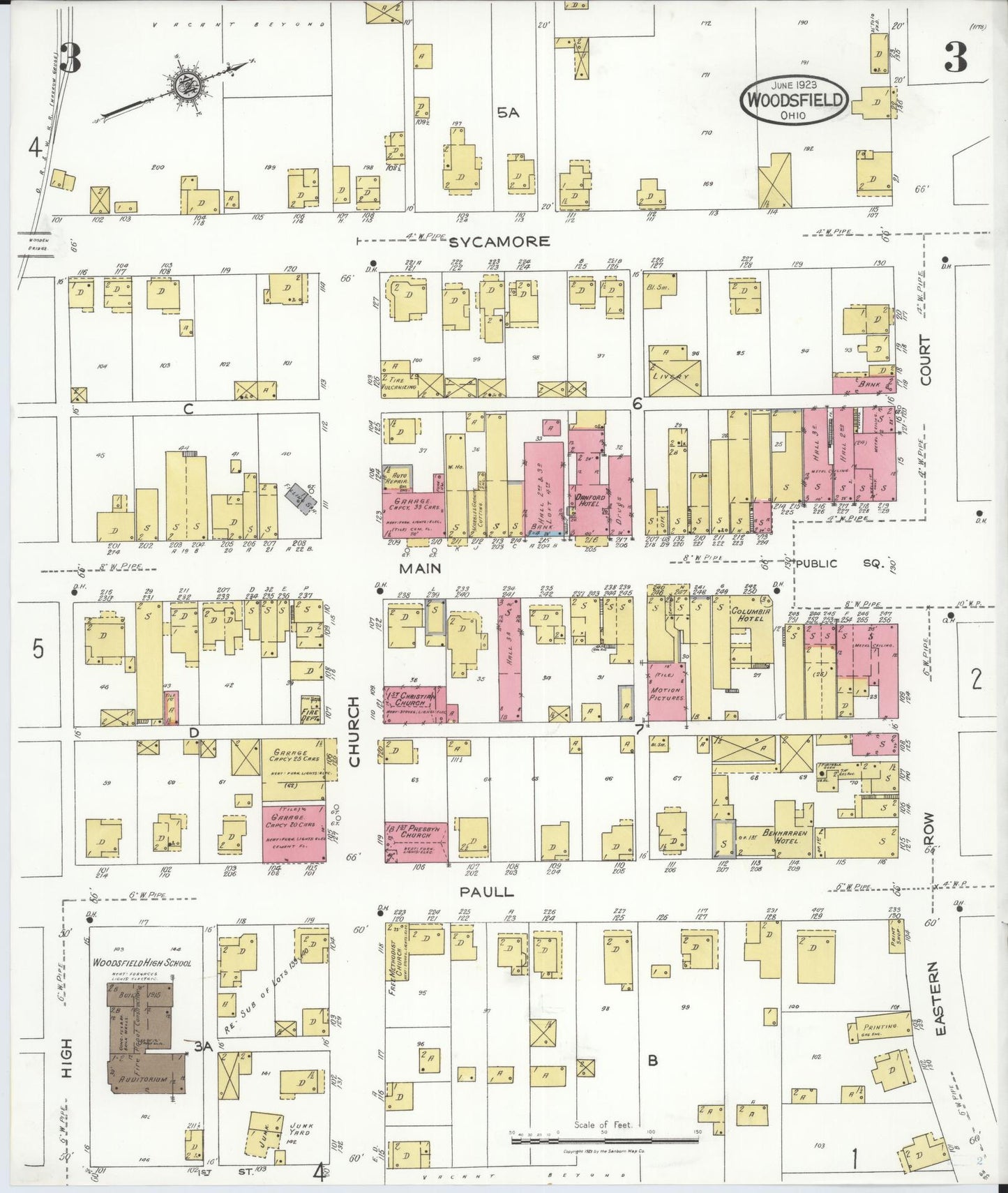 Sanborn Fire Insurance Map from Woodsfield, Monroe County, Ohio (1923), Sheet #0003 - Historic Sanborn Fire Insurance Map Print, vintage old map wall art, antique decor, genealogy gift, Ohio Ohio map
