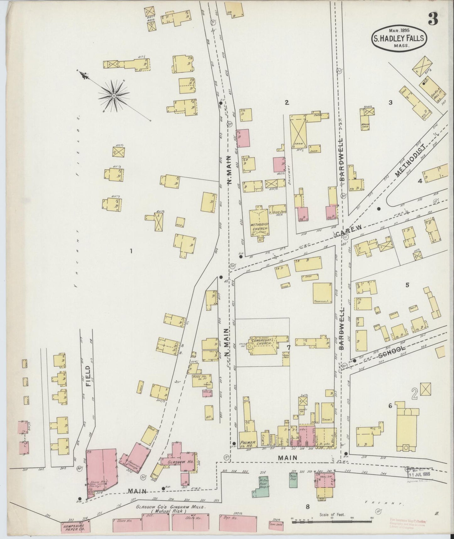 Sanborn Fire Insurance Map from South Hadley Falls, Hampshire County, Massachusetts (1895), Sheet #0003 - Historic Sanborn Fire Insurance Map Print, vintage old map wall art, antique decor, genealogy gift, Massachusetts Massachusetts map