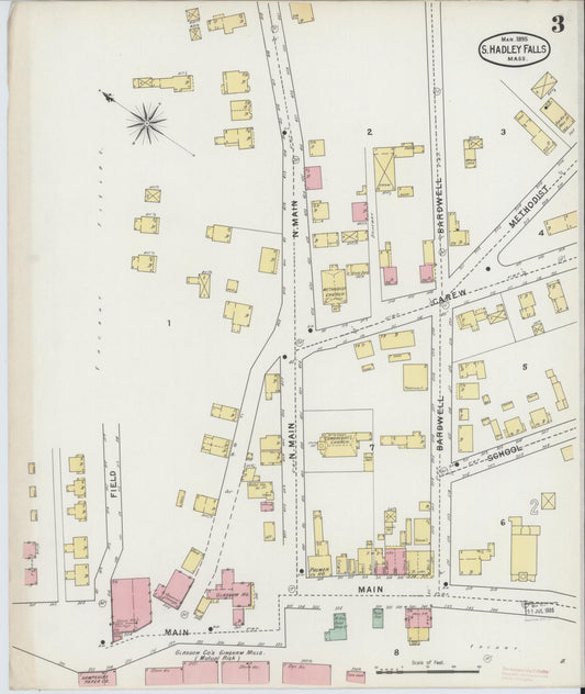 Sanborn Fire Insurance Map from South Hadley Falls, Hampshire County, Massachusetts (1895), Sheet #0003 - Historic Sanborn Fire Insurance Map Print, vintage old map wall art, antique decor, genealogy gift, Massachusetts Massachusetts map