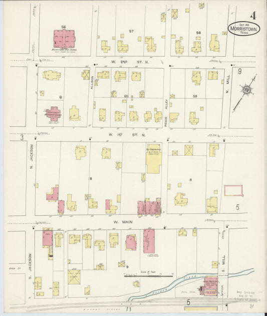 Sanborn Fire Insurance Map from Morristown, Hamblen County, Tennessee (1913), Sheet #0004 - Historic Sanborn Fire Insurance Map Print, vintage old map wall art, antique decor, genealogy gift, Tennessee Tennessee map