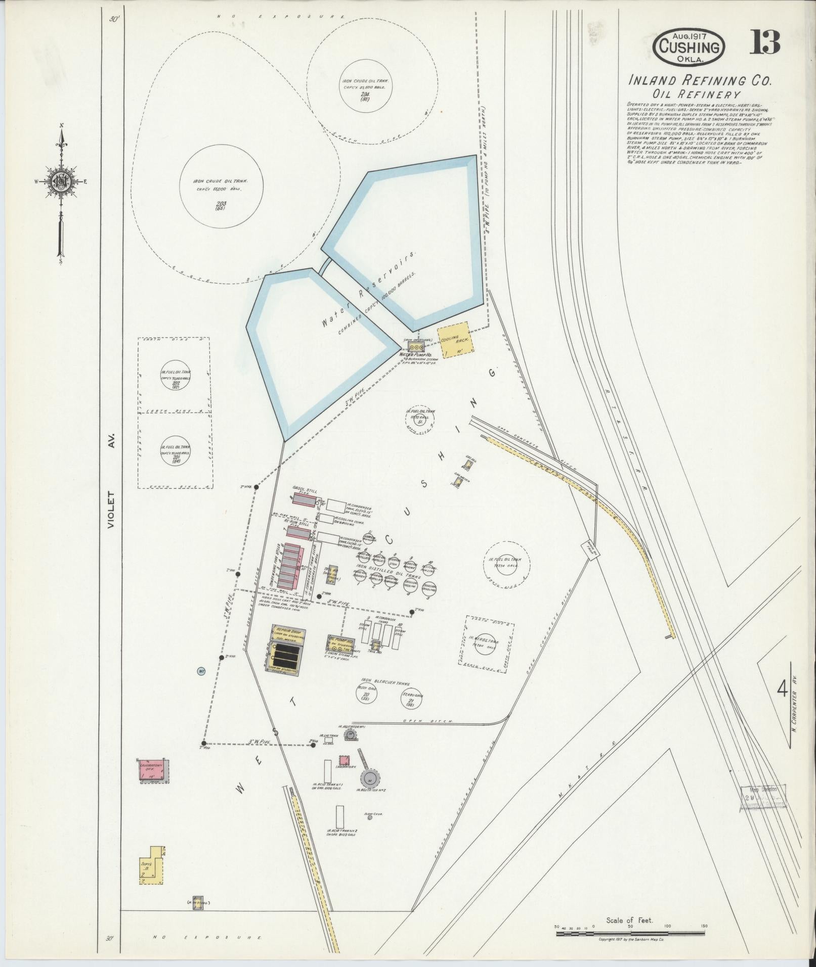 Sanborn Fire Insurance Map from Cushing, Payne County, Oklahoma (1917), Sheet #0013 - Complete Map Set gallery image, historic Sanborn map, vintage wall art, Oklahoma Oklahoma