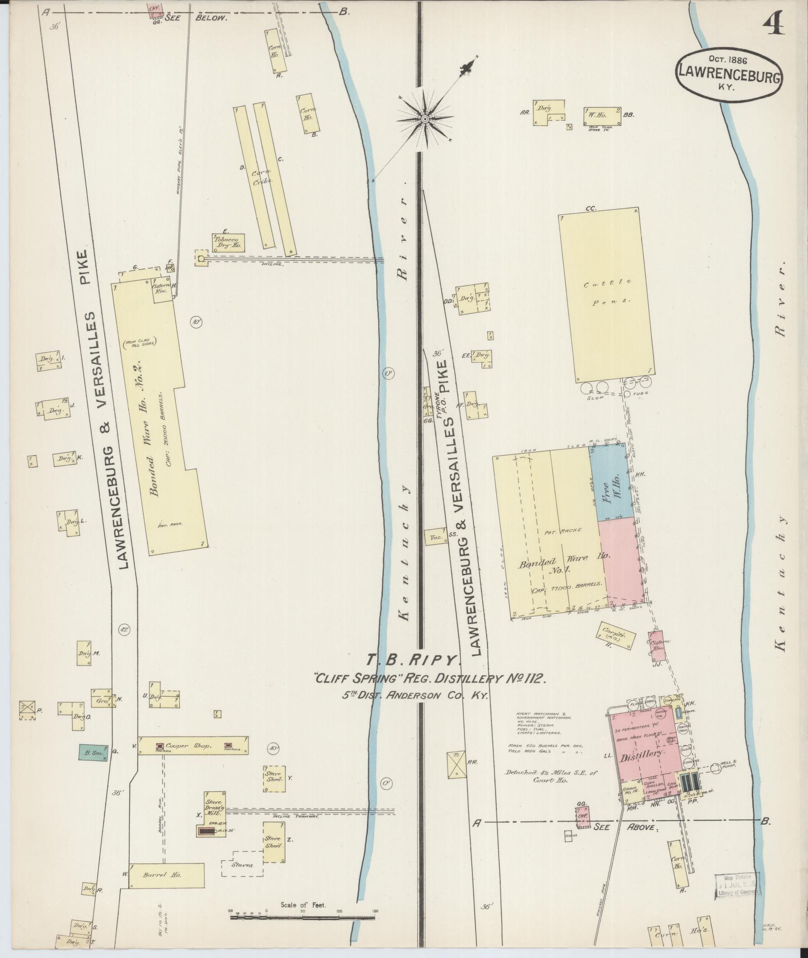 Sanborn Fire Insurance Map from Lawrenceburg, Anderson County, Kentucky (1886), Sheet #0004 - Complete Map Set gallery image, historic Sanborn map, vintage wall art, Kentucky Kentucky