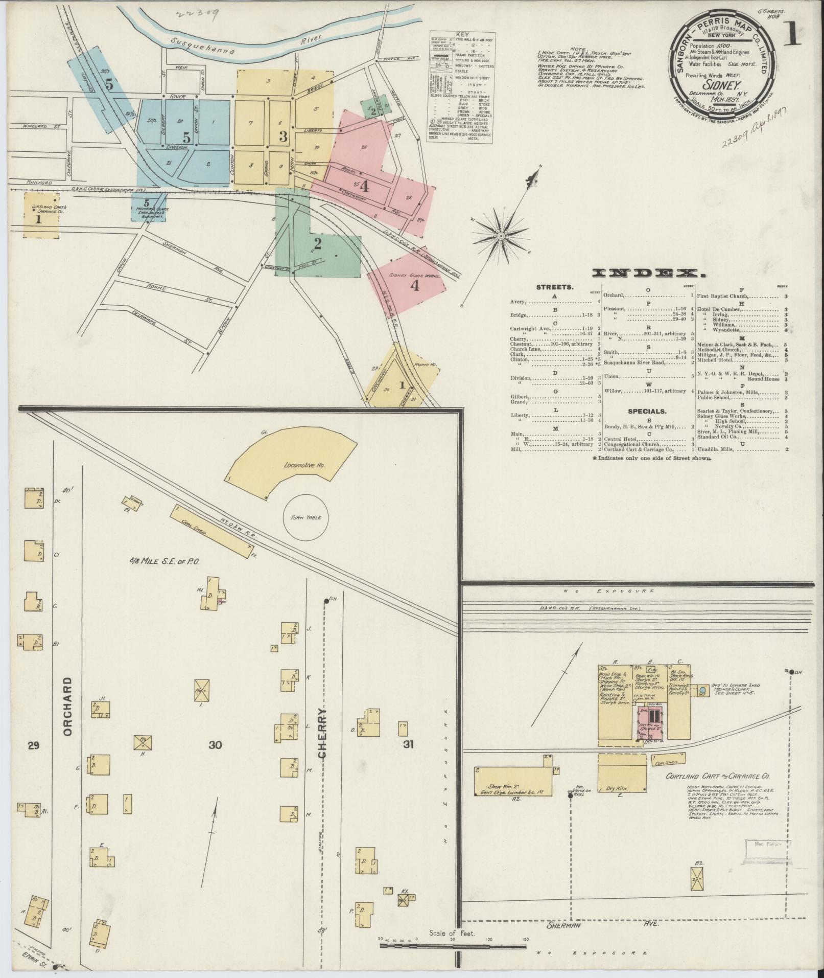 Sanborn Fire Insurance Map from Sidney, Delaware County, New York (1897), Sheet #0001 - Complete Map Set gallery image, historic Sanborn map, vintage wall art, Sidney Delaware