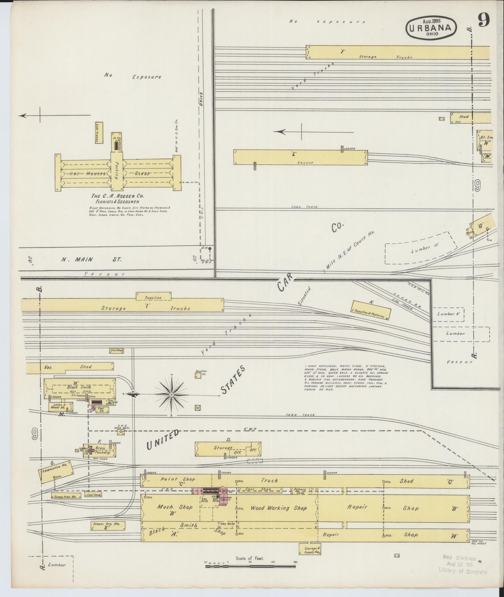 Sanborn Fire Insurance Map from Urbana, Champaign County, Ohio (1895), Sheet #0009 - Complete Map Set gallery image, historic Sanborn map, vintage wall art, Ohio Ohio