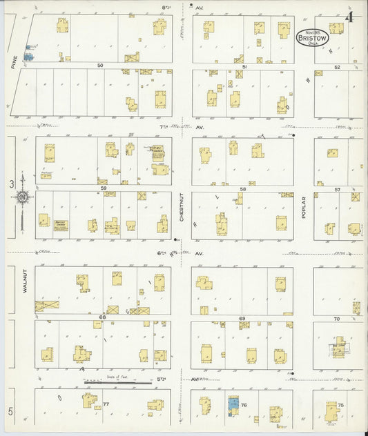 Sanborn Fire Insurance Map from Bristow, Creek County, Oklahoma (1915), Sheet #0004 - Historic Sanborn Fire Insurance Map Print, vintage old map wall art, antique decor, genealogy gift, Oklahoma Oklahoma map