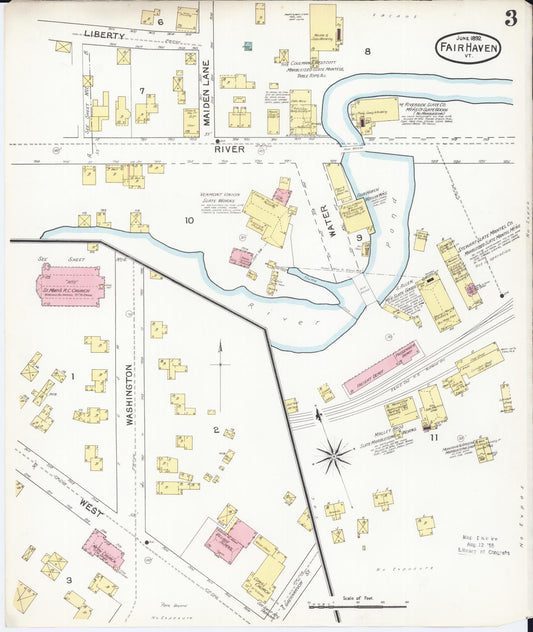 Sanborn Fire Insurance Map from Fair Haven, Rutland County, Vermont (1892), Sheet #0003 - Historic Sanborn Fire Insurance Map Print, vintage old map wall art, antique decor, genealogy gift, Vermont Vermont map