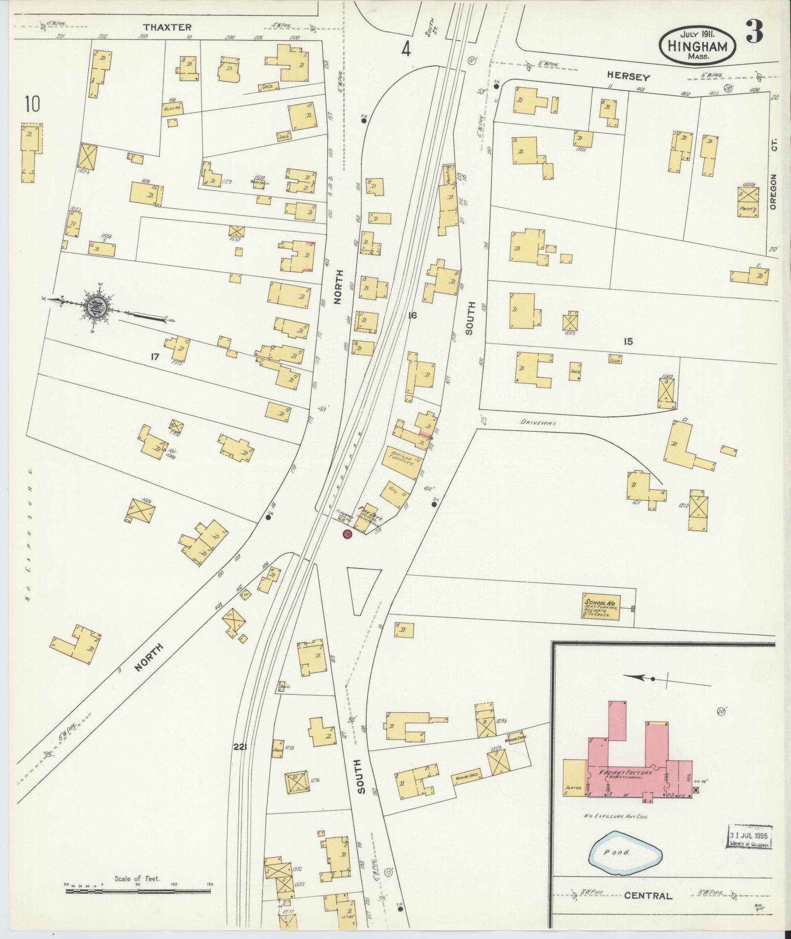 Sanborn Fire Insurance Map from Hingham, Plymouth County, Massachusetts (1911), Sheet #0003 - Complete Map Set gallery image, historic Sanborn map, vintage wall art, Massachusetts Massachusetts