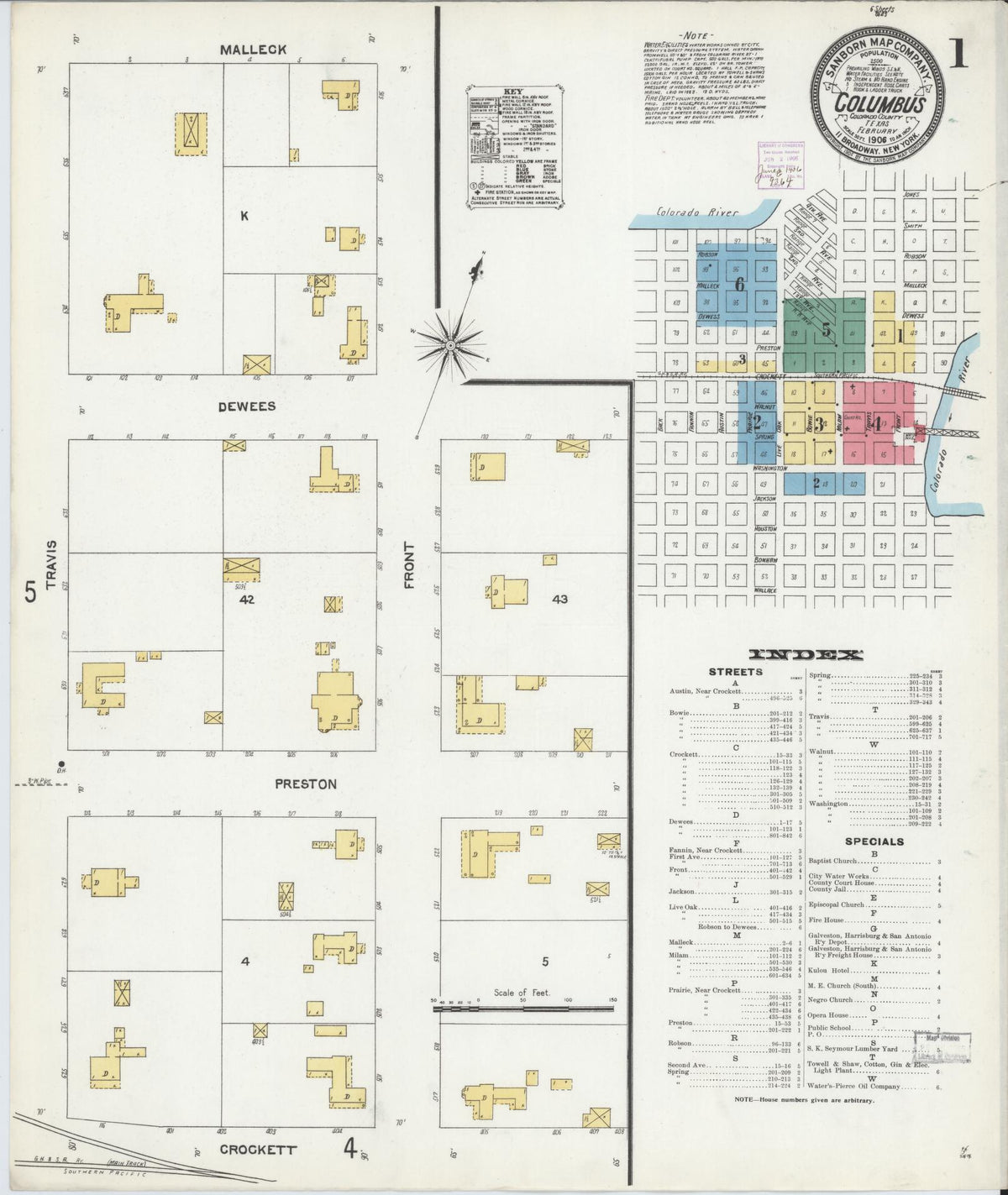 Sanborn Fire Insurance Map from Columbus, Colorado County, Texas (1906), Sheet #0001 - Complete Map Set gallery image, historic Sanborn map, vintage wall art, Texas Texas