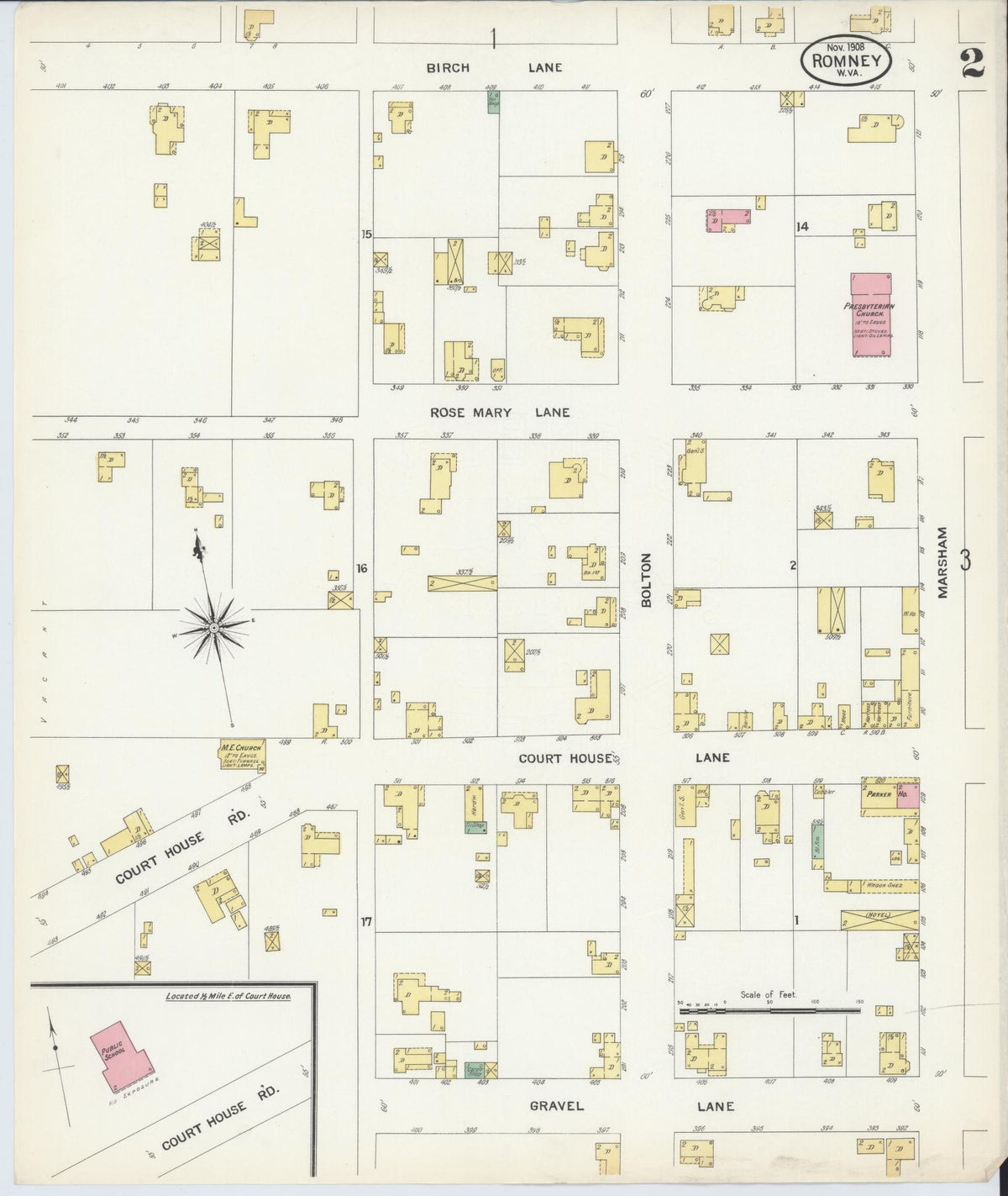 Sanborn Fire Insurance Map from Romney, Hampshire County, West Virginia (1908), Sheet #0002 - Complete Map Set gallery image, historic Sanborn map, vintage wall art, West Virginia West Virginia