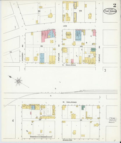 Sanborn Fire Insurance Map from Fort Gibson, Muskogee County, Oklahoma (1909), Sheet #0002 - Complete Map Set gallery image, historic Sanborn map, vintage wall art, Oklahoma Oklahoma