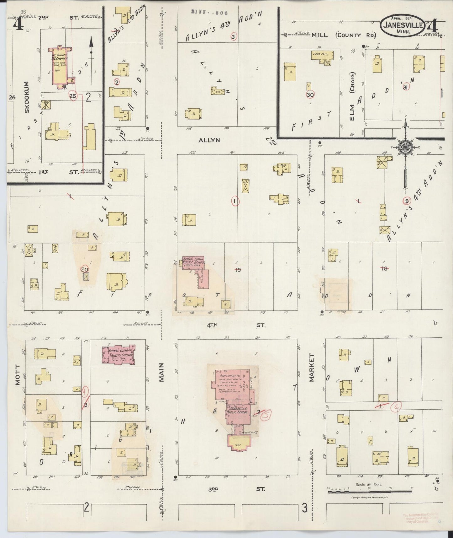 Sanborn Fire Insurance Map from Janesville, Waseca County, Minnesota (1937), Sheet #0004 - Complete Map Set gallery image, historic Sanborn map, vintage wall art, Minnesota Minnesota