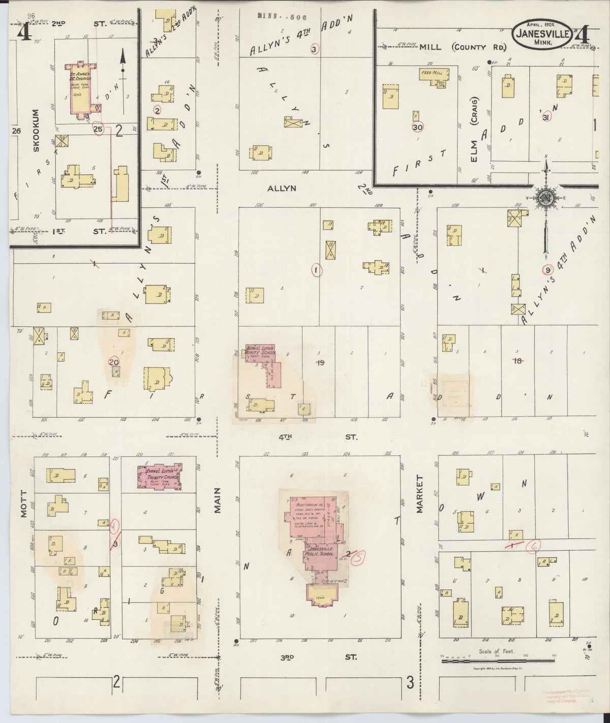 Sanborn Fire Insurance Map from Janesville, Waseca County, Minnesota (1937), Sheet #0004 - Complete Map Set gallery image, historic Sanborn map, vintage wall art, Minnesota Minnesota