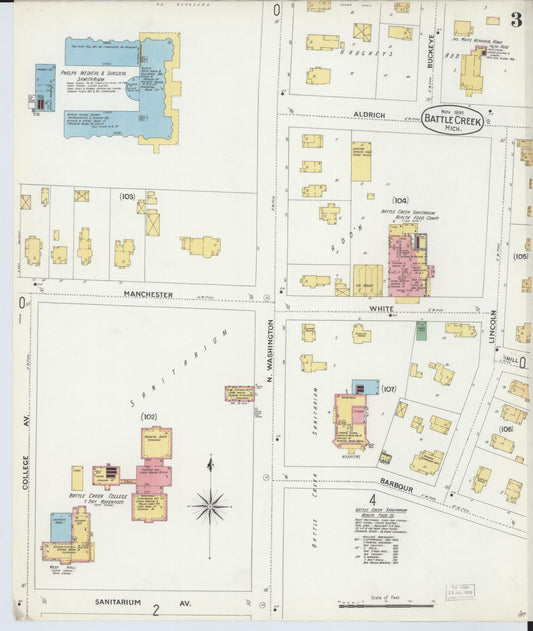 Sanborn Fire Insurance Map from Battle Creek, Calhoun County, Michigan (1899), Sheet #0003 - Historic Sanborn Fire Insurance Map Print, vintage old map wall art, antique decor, genealogy gift, Michigan Michigan map