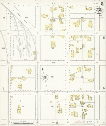 Sanborn Fire Insurance Map from Arcata, Humboldt County, California (1908), Sheet #0005 - Historic Sanborn Fire Insurance Map Print, vintage old map wall art, antique decor, genealogy gift, California California map