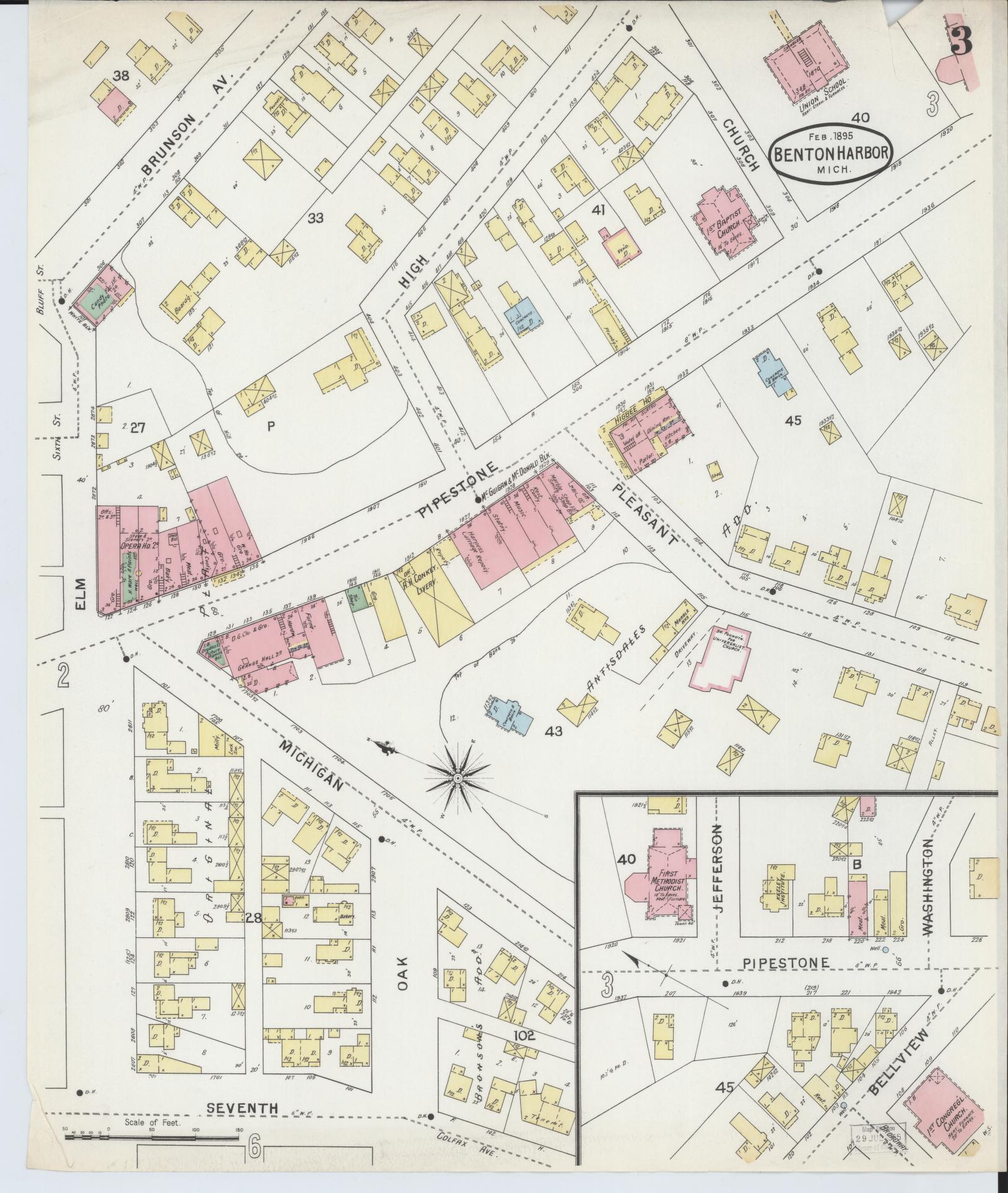 Sanborn Fire Insurance Map from Benton Harbor, Berrien County, Michigan (1895), Sheet #0003 - Complete Map Set gallery image, historic Sanborn map, vintage wall art, Michigan Michigan