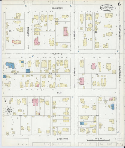 Sanborn Fire Insurance Map from Rockford, Winnebago County, Illinois (1891), Sheet #0006 - Historic Sanborn Fire Insurance Map Print, vintage old map wall art, antique decor, genealogy gift, Illinois Illinois map