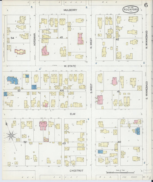 Sanborn Fire Insurance Map from Rockford, Winnebago County, Illinois (1891), Sheet #0006 - Historic Sanborn Fire Insurance Map Print, vintage old map wall art, antique decor, genealogy gift, Illinois Illinois map