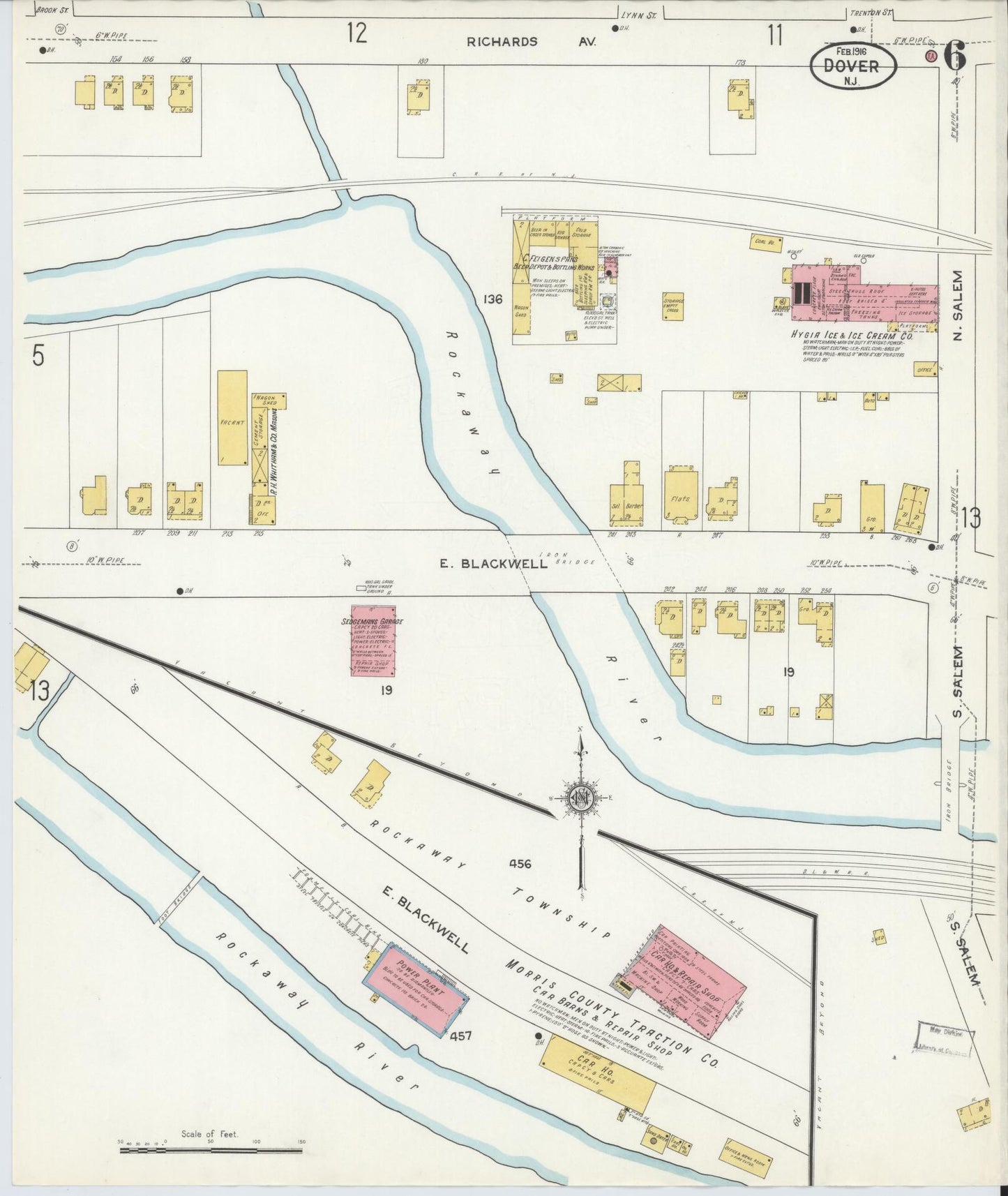 Sanborn Fire Insurance Map from Dover, Morris County, New Jersey (1916), Sheet #0006 - Historic Sanborn Fire Insurance Map Print, vintage old map wall art, antique decor, genealogy gift, New Jersey New Jersey map