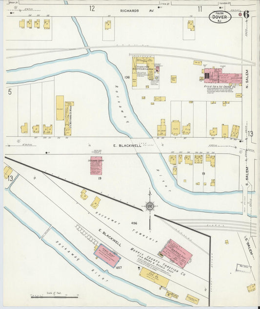 Sanborn Fire Insurance Map from Dover, Morris County, New Jersey (1916), Sheet #0006 - Historic Sanborn Fire Insurance Map Print, vintage old map wall art, antique decor, genealogy gift, New Jersey New Jersey map