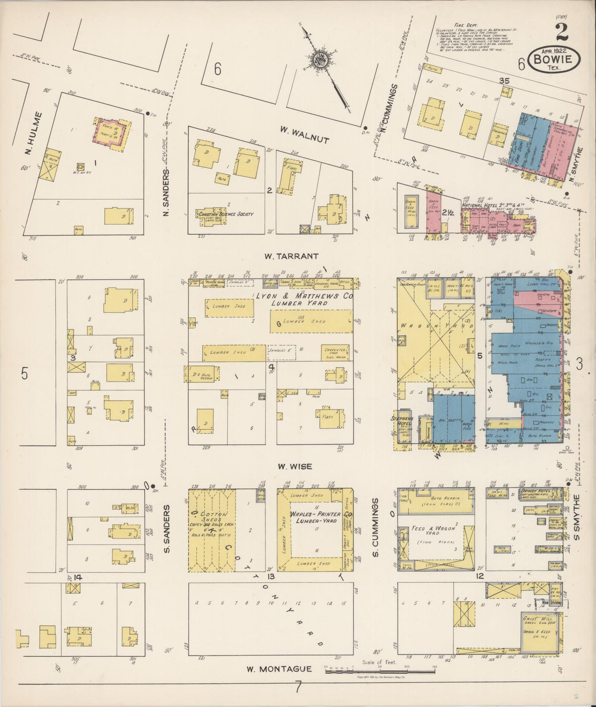 Sanborn Fire Insurance Map from Bowie, Montague County, Texas (1922), Sheet #0002 - Complete Map Set gallery image, historic Sanborn map, vintage wall art, Texas Texas