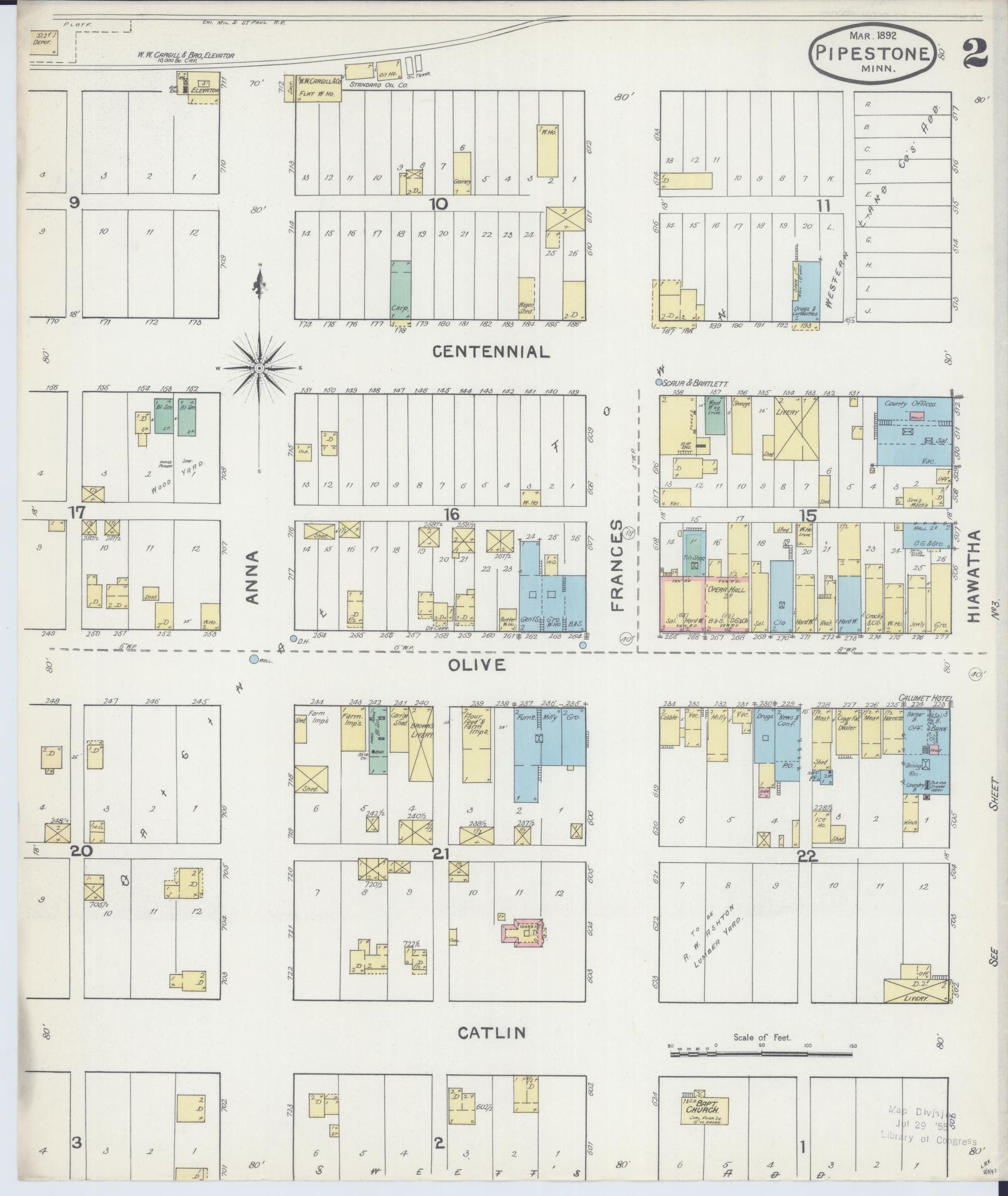 Sanborn Fire Insurance Map from Pipestone, Pipestone County, Minnesota (1892), Sheet #0002 - Complete Map Set gallery image, historic Sanborn map, vintage wall art, Minnesota Minnesota