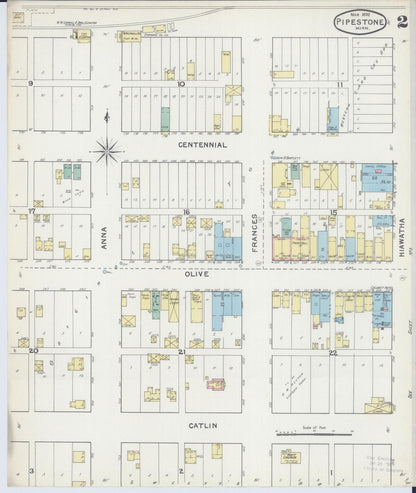 Sanborn Fire Insurance Map from Pipestone, Pipestone County, Minnesota (1892), Sheet #0002 - Complete Map Set gallery image, historic Sanborn map, vintage wall art, Minnesota Minnesota