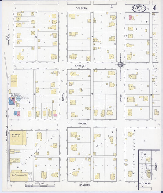 Sanborn Fire Insurance Map from La Plata, Macon County, Missouri (1916), Sheet #0004 - Historic Sanborn Fire Insurance Map Print, vintage old map wall art, antique decor, genealogy gift, Missouri Missouri map
