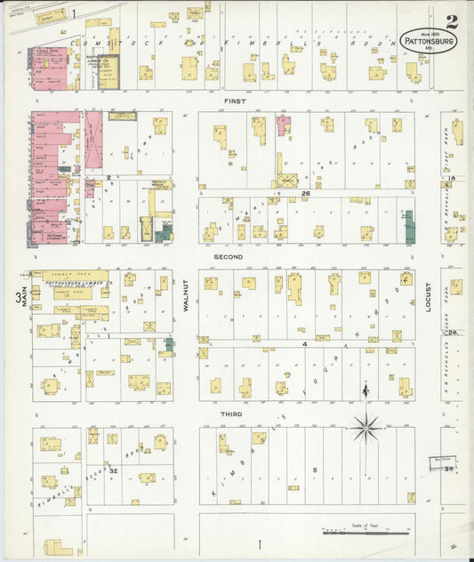 Sanborn Fire Insurance Map from Pattonsburg, Daviess County, Missouri (1909), Sheet #0002 - Historic Sanborn Fire Insurance Map Print, vintage old map wall art, antique decor, genealogy gift, Missouri Missouri map