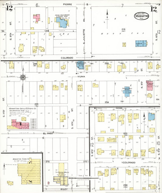 Sanborn Fire Insurance Map from Manhattan, Riley County, Kansas (1923), Sheet #0012 - Historic Sanborn Fire Insurance Map Print, vintage old map wall art, antique decor, genealogy gift, Kansas Kansas map