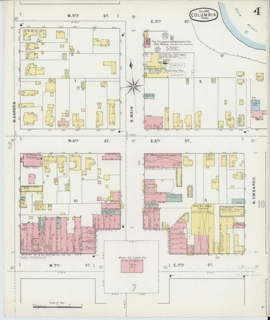 Sanborn Fire Insurance Map from Columbia, Maury County, Tennessee (1895), Sheet #0004 - Historic Sanborn Fire Insurance Map Print, vintage old map wall art, antique decor, genealogy gift, Tennessee Tennessee map