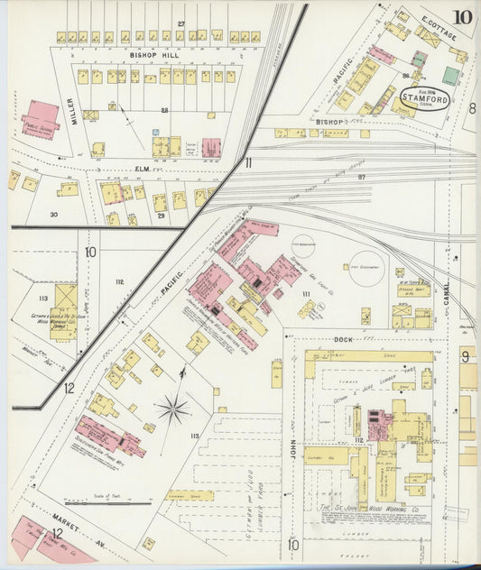 Sanborn Fire Insurance Map from Stamford, Fairfield County, Connecticut (1896), Sheet #0010 - Historic Sanborn Fire Insurance Map Print, vintage old map wall art, antique decor, genealogy gift, Connecticut Connecticut map