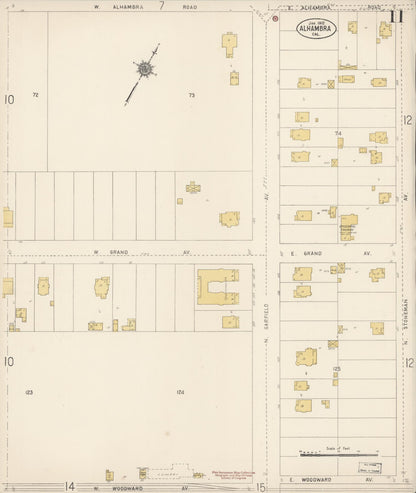 Sanborn Fire Insurance Map from Alhambra, Los Angeles County, California (1912), Sheet #0011 - Historic Sanborn Fire Insurance Map Print, vintage old map wall art, antique decor, genealogy gift, California California map