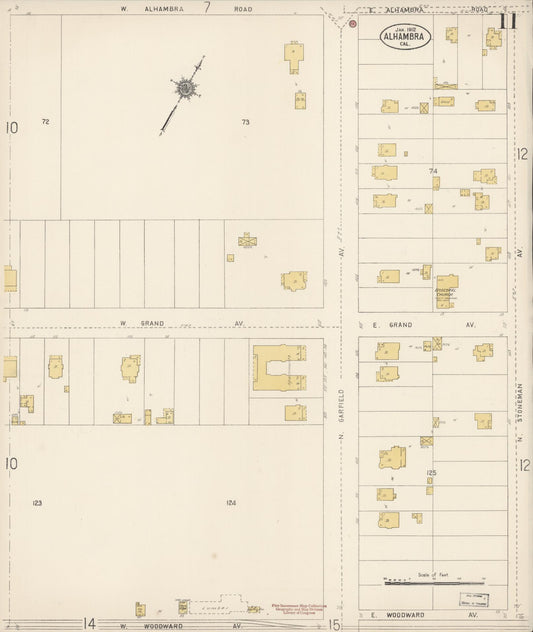 Sanborn Fire Insurance Map from Alhambra, Los Angeles County, California (1912), Sheet #0011 - Historic Sanborn Fire Insurance Map Print, vintage old map wall art, antique decor, genealogy gift, California California map