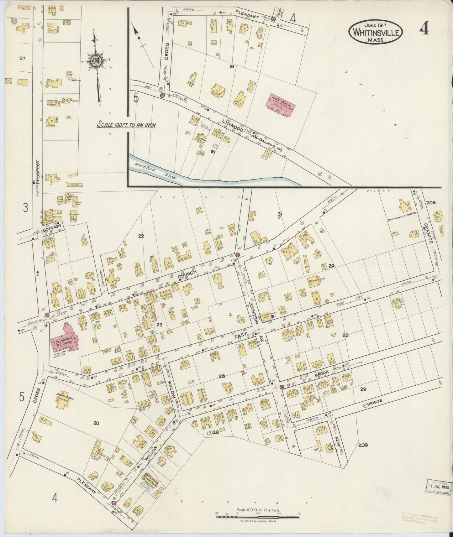 Sanborn Fire Insurance Map from Whitinsville, Worcester County, Massachusetts (1917), Sheet #0004 - Complete Map Set gallery image, historic Sanborn map, vintage wall art, Massachusetts Massachusetts