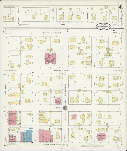 Sanborn Fire Insurance Map from Siloam Springs, Benton County, Arkansas (1914), Sheet #0004 - Historic Sanborn Fire Insurance Map Print, vintage old map wall art, antique decor, genealogy gift, Arkansas Arkansas map