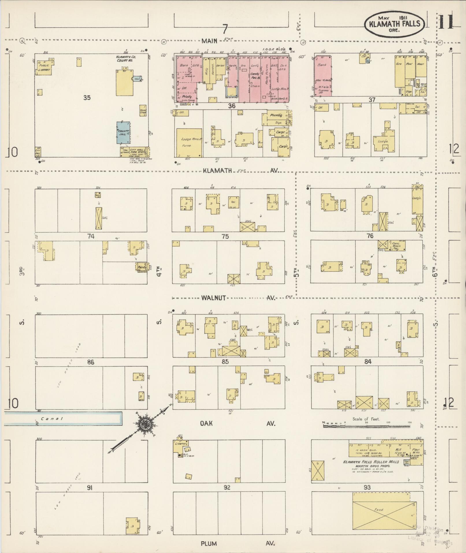 Sanborn Fire Insurance Map from Klamath Falls, Klamath County, Oregon (1911), Sheet #0011 - Historic Sanborn Fire Insurance Map Print, vintage old map wall art, antique decor, genealogy gift, Oregon Oregon map