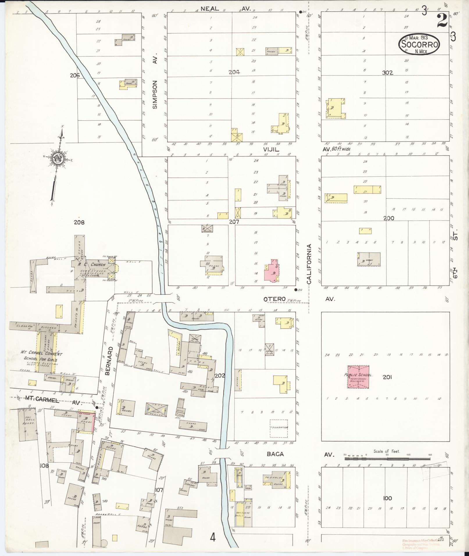 Sanborn Fire Insurance Map from Socorro, Socorro County, New Mexico (1913), Sheet #0002 - Historic Sanborn Fire Insurance Map Print, vintage old map wall art, antique decor, genealogy gift, New Mexico New Mexico map