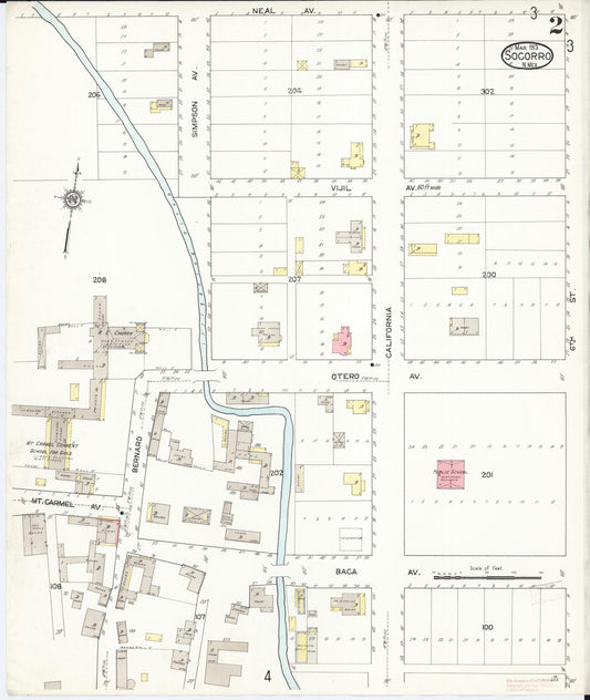 Sanborn Fire Insurance Map from Socorro, Socorro County, New Mexico (1913), Sheet #0002 - Historic Sanborn Fire Insurance Map Print, vintage old map wall art, antique decor, genealogy gift, New Mexico New Mexico map