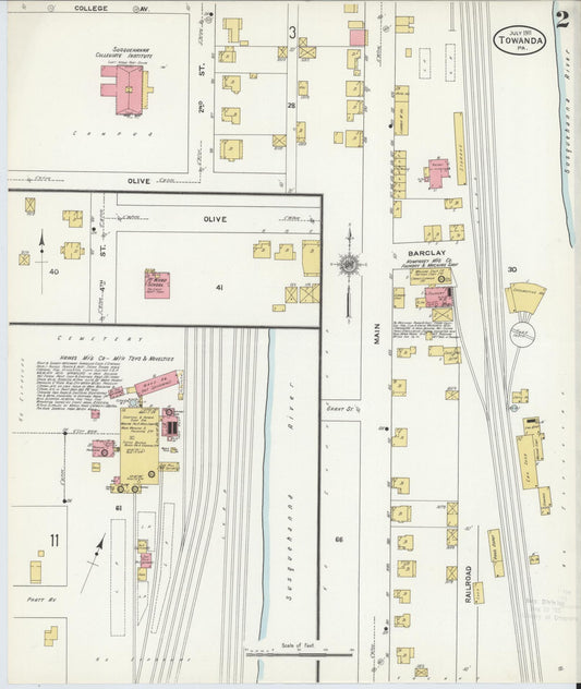 Sanborn Fire Insurance Map from Towanda, Bradford County, Pennsylvania (1911), Sheet #0002 - Historic Sanborn Fire Insurance Map Print, vintage old map wall art, antique decor, genealogy gift, Pennsylvania Pennsylvania map