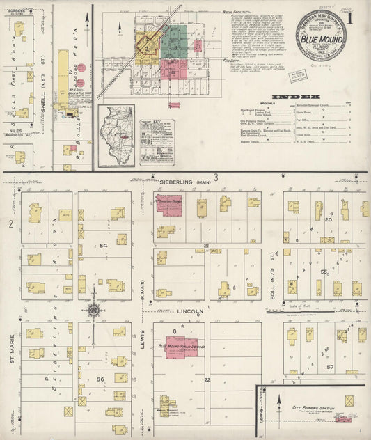 Sanborn Fire Insurance Map from Blue Mound, Macon County, Illinois (1922), Sheet #0001 - Complete Map Set gallery image, historic Sanborn map, vintage wall art, Illinois Illinois