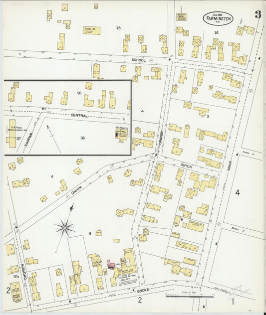 Sanborn Fire Insurance Map from Farmington, Strafford County, New Hampshire (1902), Sheet #0003 - Historic Sanborn Fire Insurance Map Print, vintage old map wall art, antique decor, genealogy gift, New Hampshire New Hampshire map