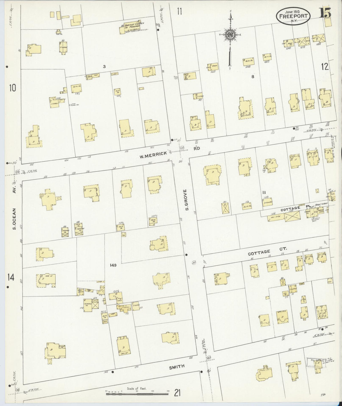 Sanborn Fire Insurance Map from Freeport, Nassau County, New York (1910), Sheet #0015 - Complete Map Set gallery image, historic Sanborn map, vintage wall art, New York New York